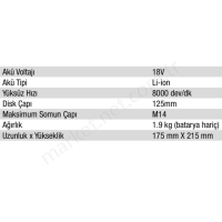 18V Lı-Ion 125 Mm Avuç Taşlama Aküsüz resim2