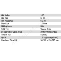 18V 6.0Ah Lı-Ion 125 Mm Flexvolt Avuç Taşlama  resim2