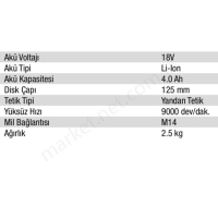 18V 4.0Ah Lı-Ion 125 Mm Çift Akülü Avuç Taşlama resim2