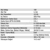 18V 4.0Ah Lı-Ion Sds-Plus Kırıcı Delici resim2
