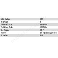 18V Lı-Ion 1/2 Kömürsüz Somun Sıkma Aküsüz resim2