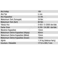18V5.0Ah Lı-Ion Kömürsüz Çift Akülü Darbeli Matkap resim2
