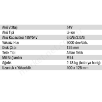 54V Lı-Ion Çift Akülü Kömürsüz Avuç Taşlama resim2