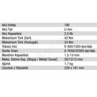 18V 2.0Ah Lı-Ion Çift Akülü Darbeli Matkap resim2