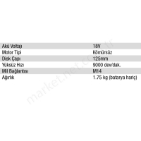 18V Lı-Ion 125 Mm Kömürsüz Avuç Taşlama Aküsüz resim2