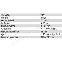 18V 2.0Ah Lı-Ion Çift Akülü Alçıpan Vidalama resim2